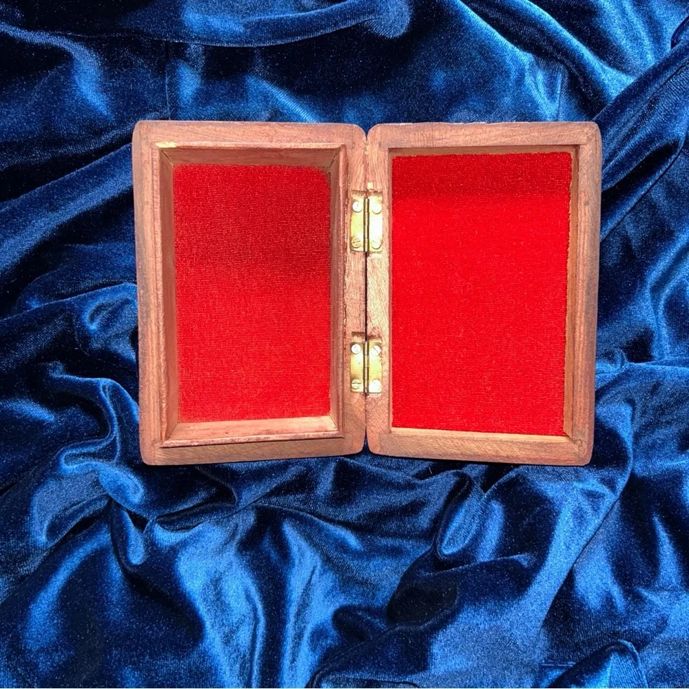 Handcarved Wooden Box with Star and Moon Relief Design‎